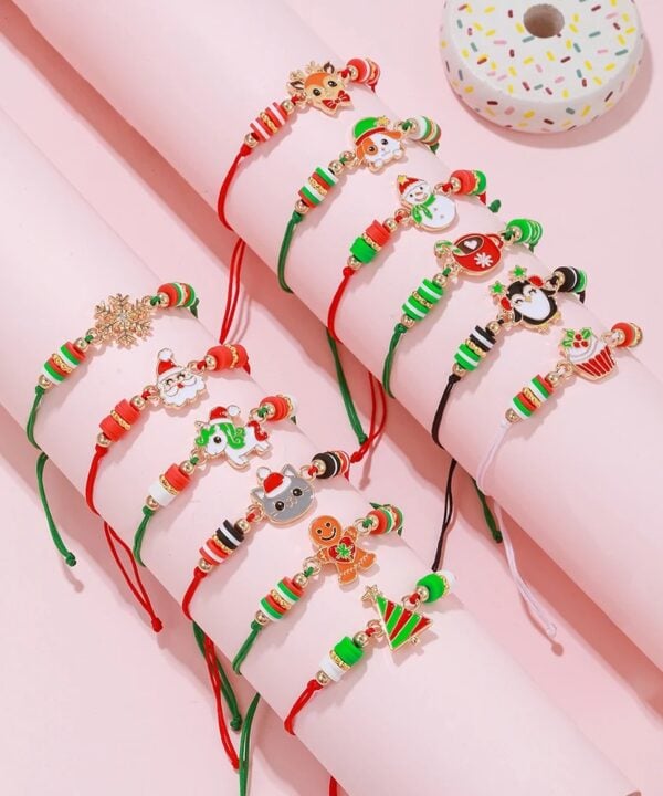 Kerst armbandjes pinguin, cupcake, rendier, warme choco, kerstboom, hond, kat, kerstman, sneeuwvlo, unicorn, sneeuwpop, gingerbread man
